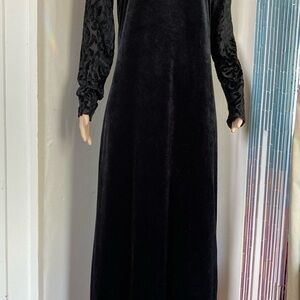 Vintage 90s Diane Von Furstenberg Black Velvet Maxi Dress Size Medium